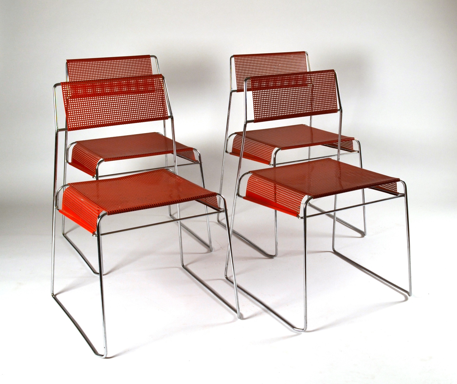 Set of Four Metal Stacking Chairs