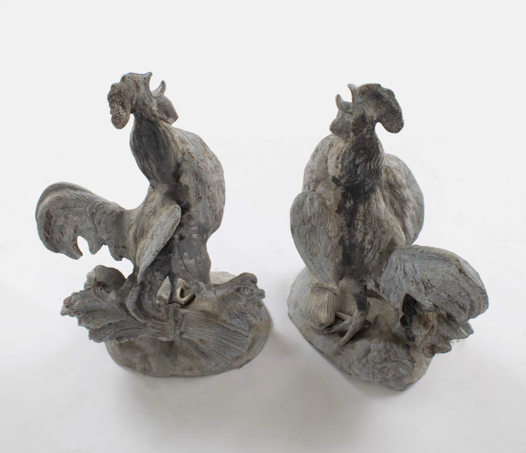 Pair of Lead Roosters, 20th c.