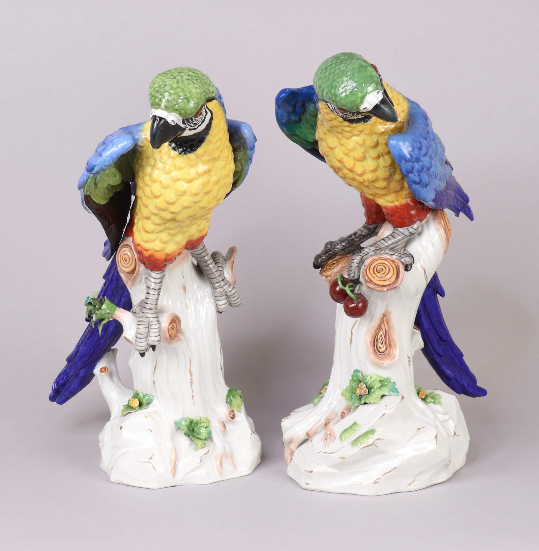 Pair of Large Samson Porcelain Parrots, 20th c.