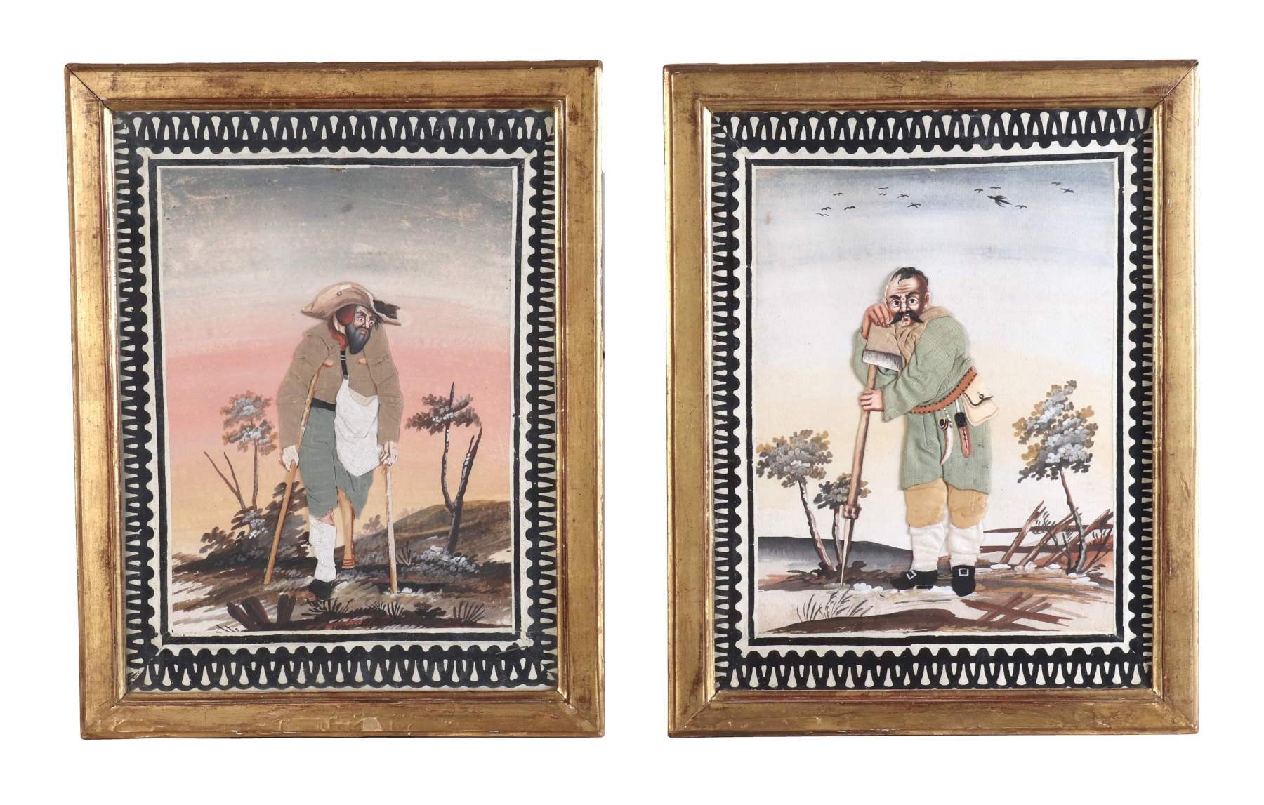 Pair of Folk Art Dressed Pictures (Habille), c. 1780