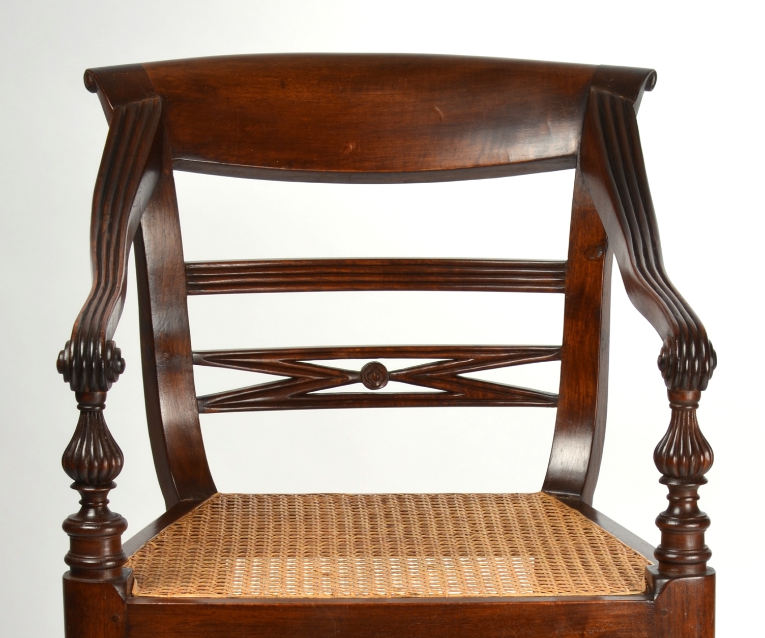 Four British Colonial Hardwood Open Armchairs