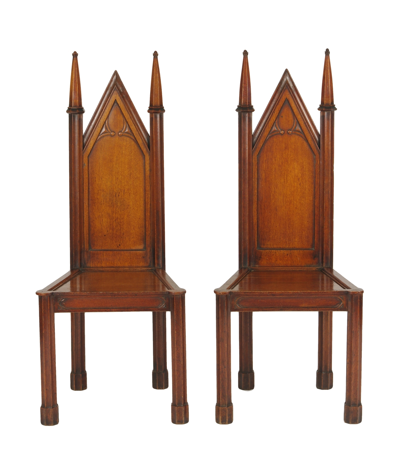 Pair of George III Oak Gothic Hall Chairs, c. 1800