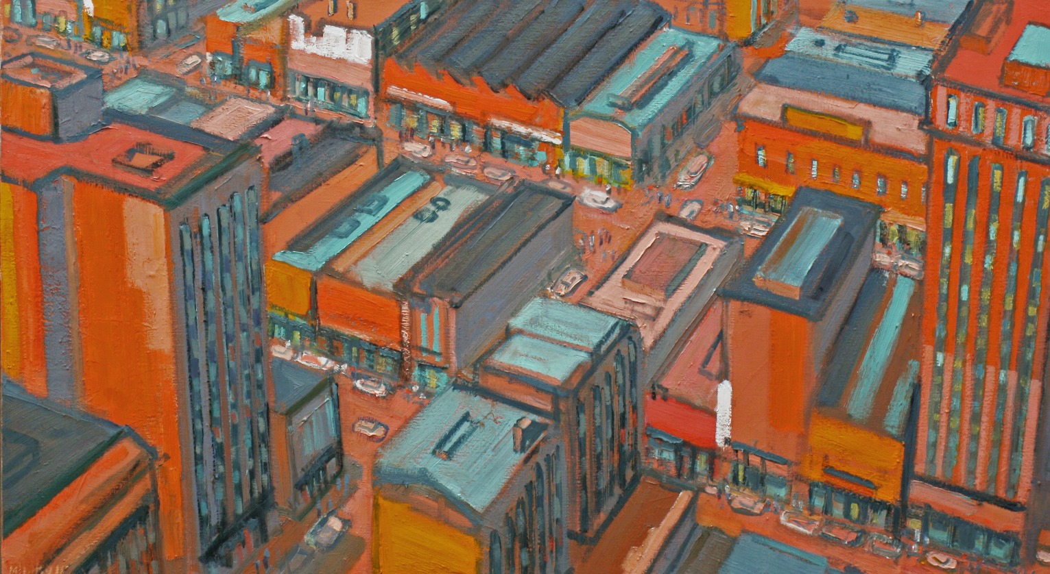 City in Orange and Green  32" x 58"