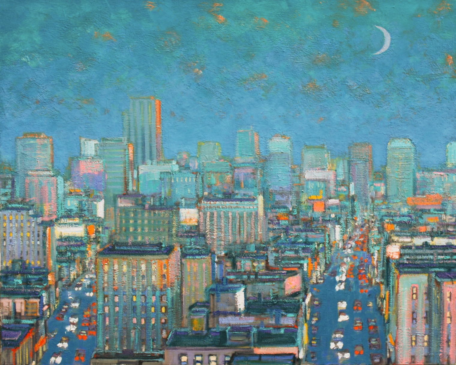 Aerial View of City at Evening   40" x 50"