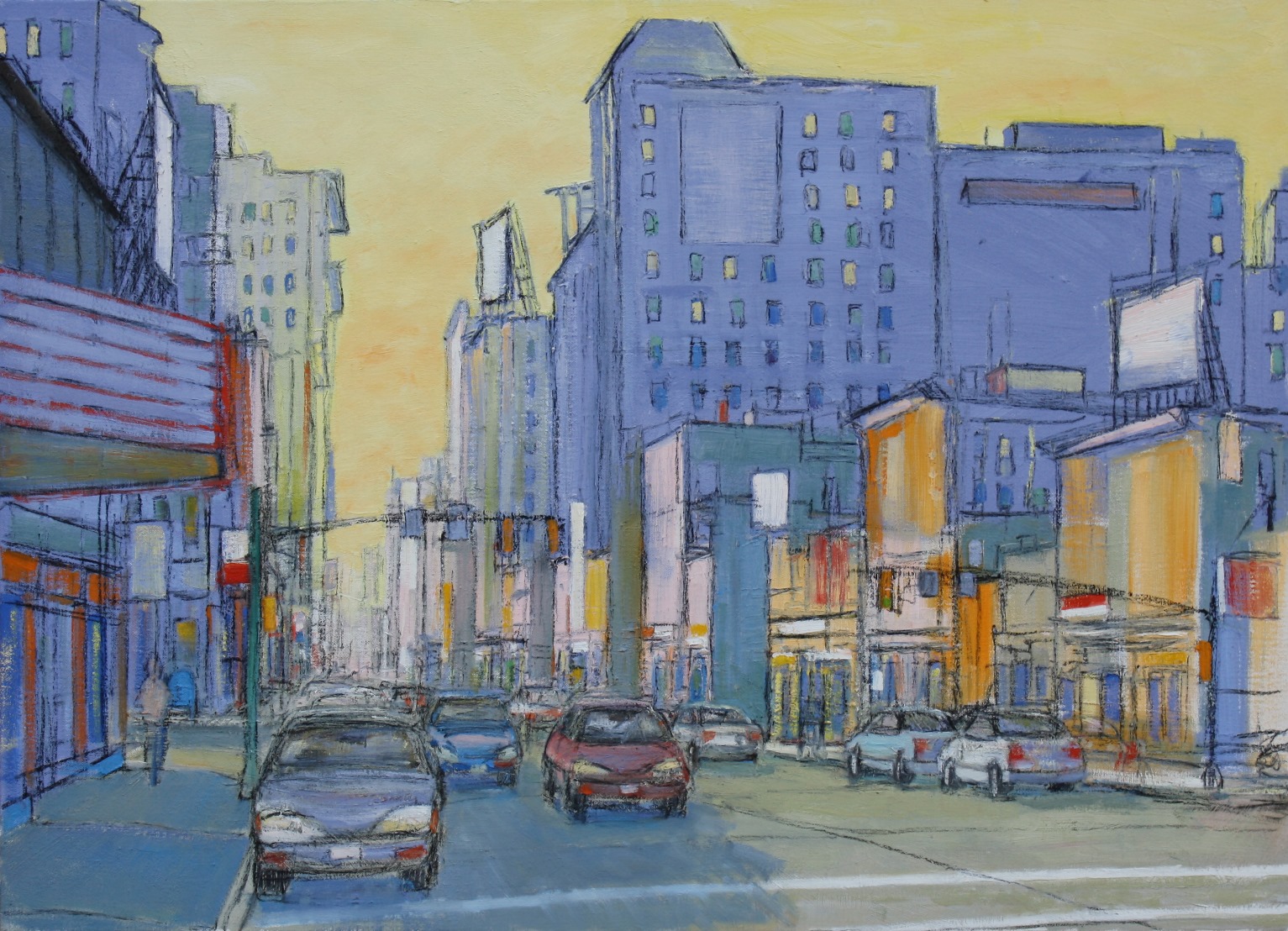 Busy City Street with Yellow Sky   36" x 50"
