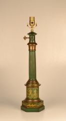 View 2: Pair of Green Tole Column Lamps