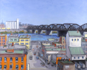 View 1: Mark Horton (b.1953) "Town on River with Bridge"  40" x 50"