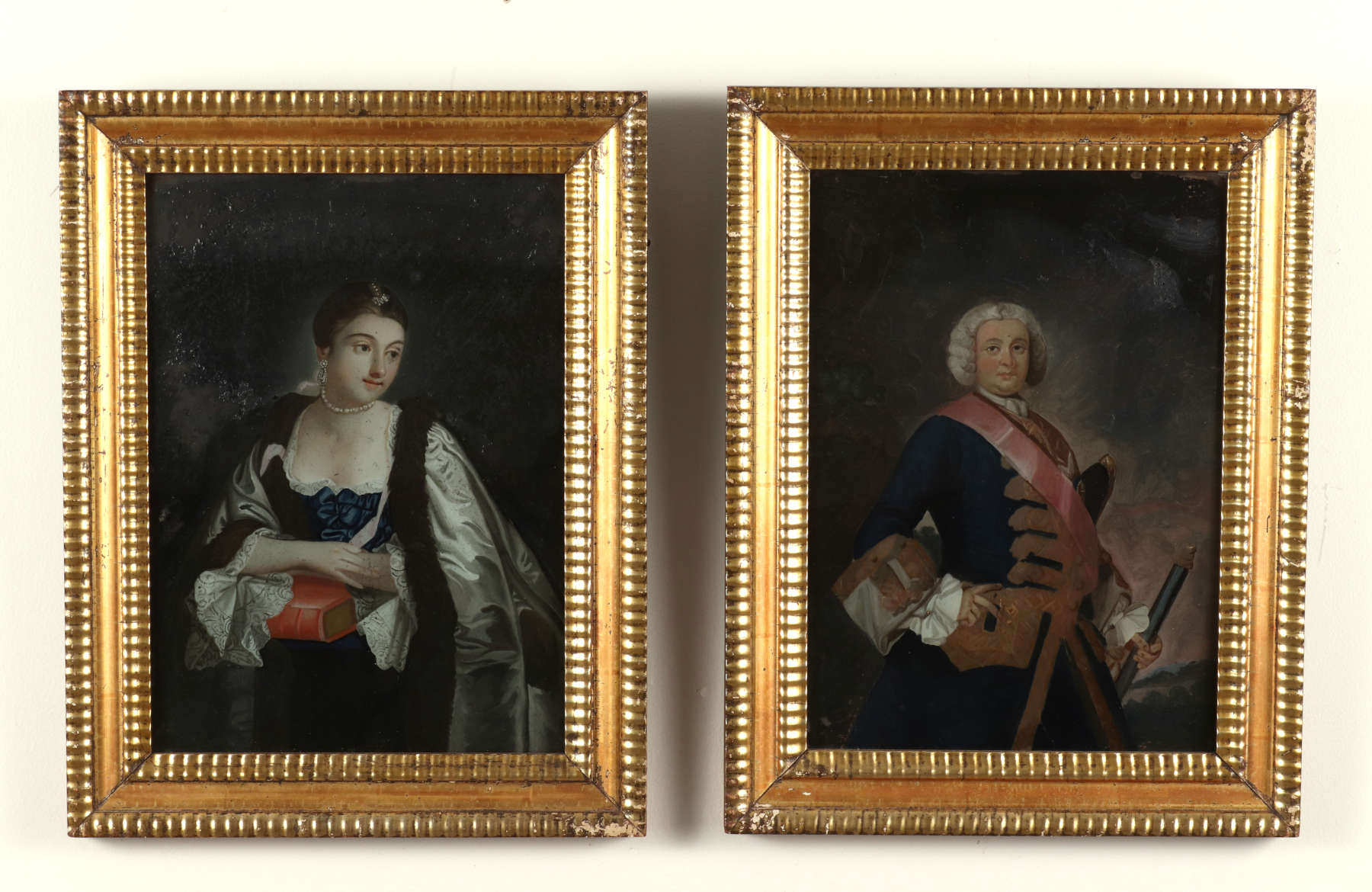 Pair of Chinese Export Reverse Glass Portraits, c. 1800