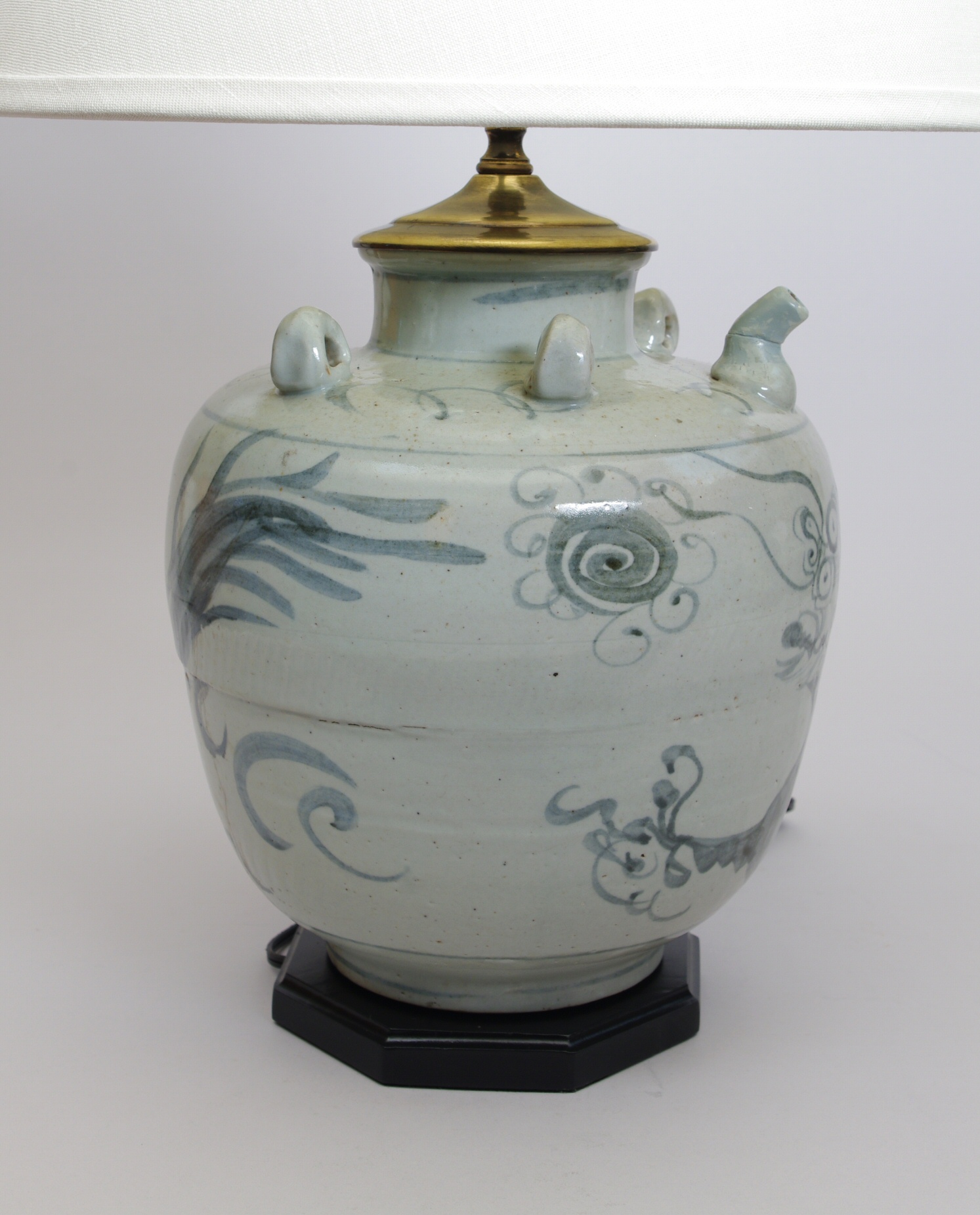 Blue and White Stoneware Jar Mounted as a Lamp