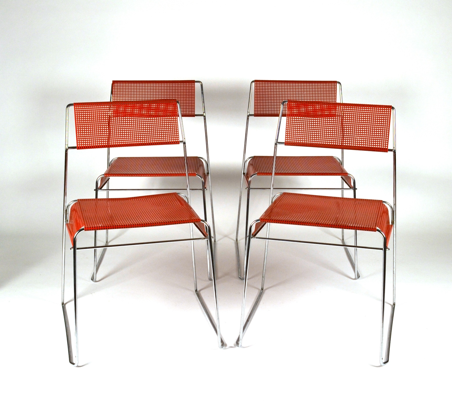 Robert Morrissey Antiques Set of Four Metal Stacking Chairs