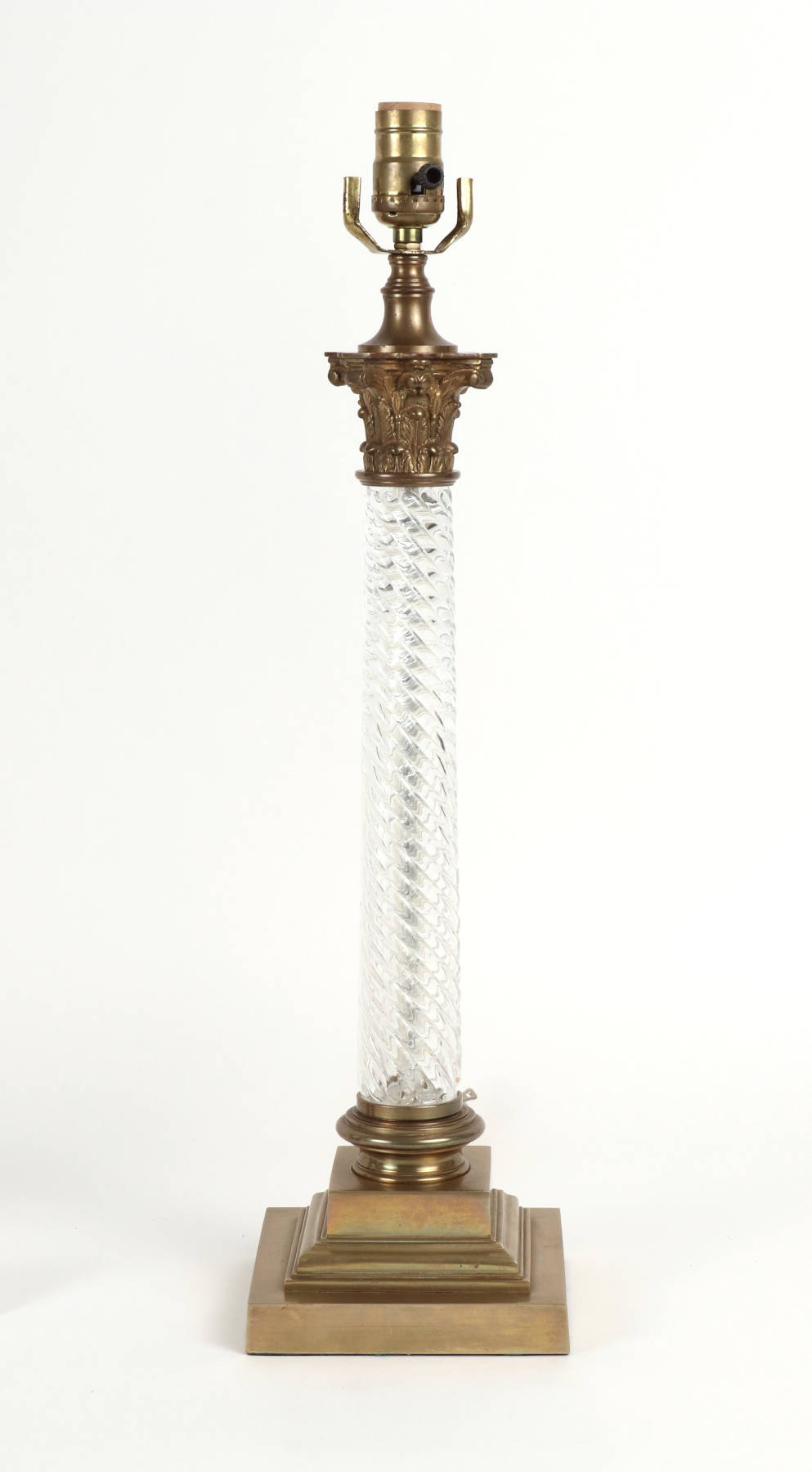 Pair of Crystal and Brass Column Lamps by Vaughan