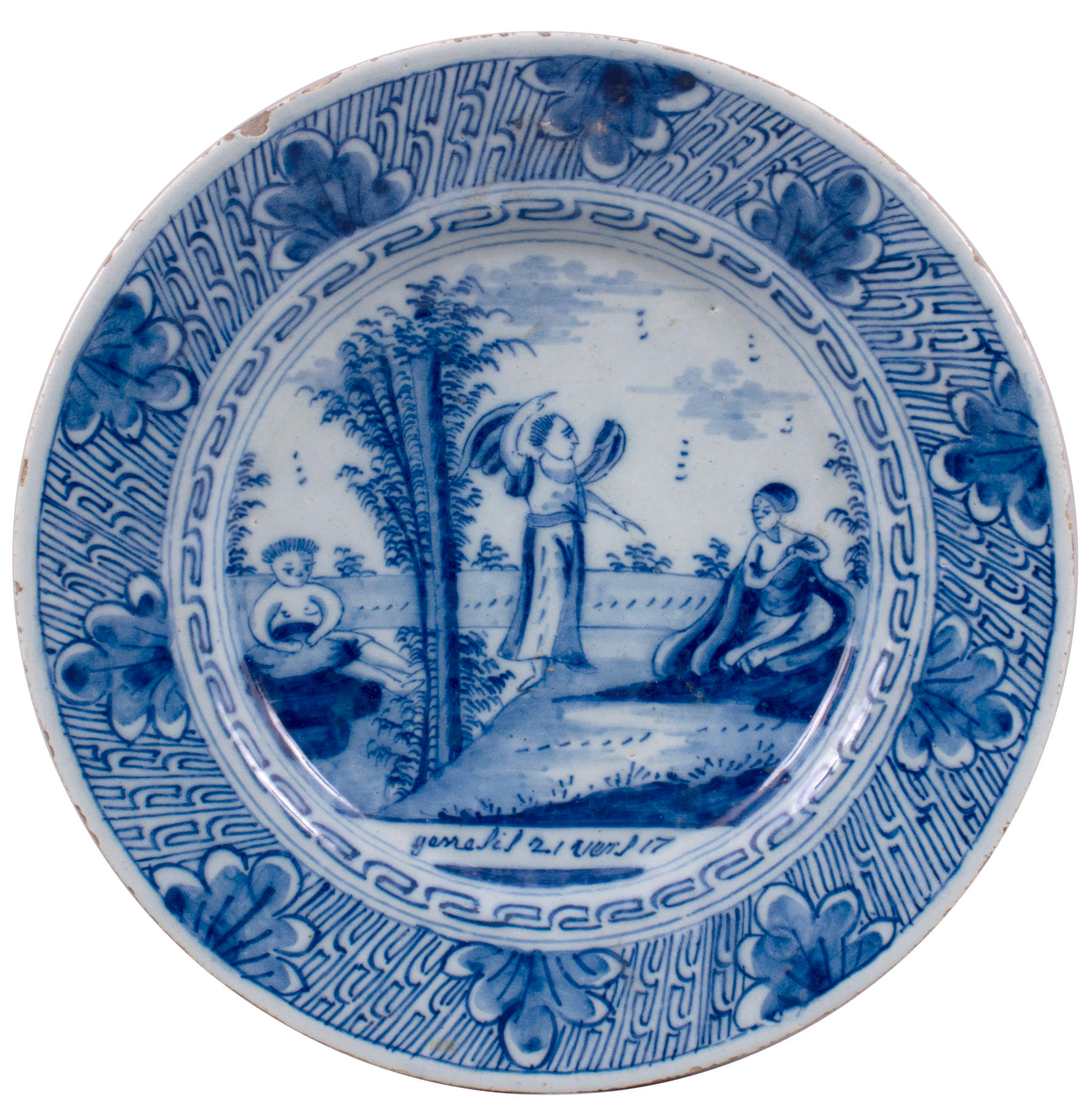Dutch Delft Blue and White Biblical Plate, c. 1760-80