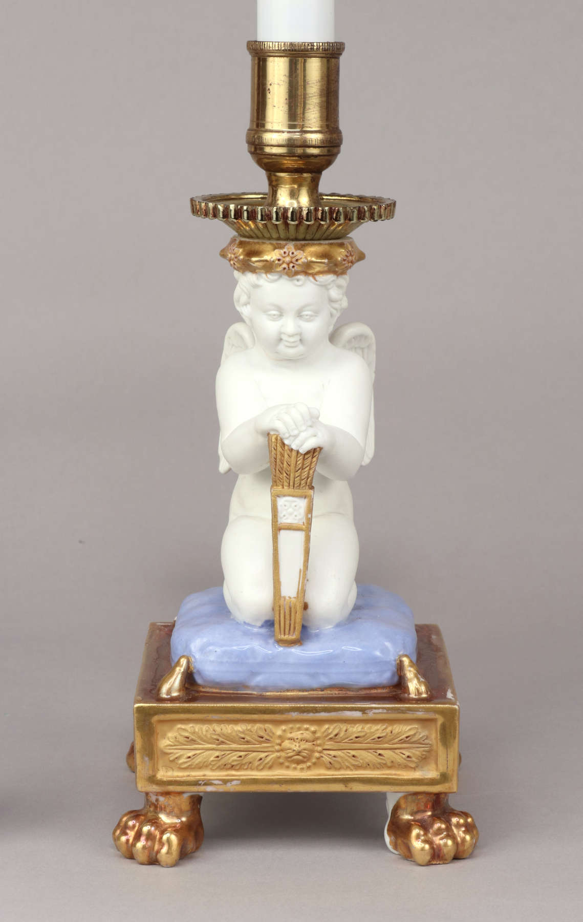 Pair of Paris Porcelain Putti Mounted as Lamps, c. 1810-20
