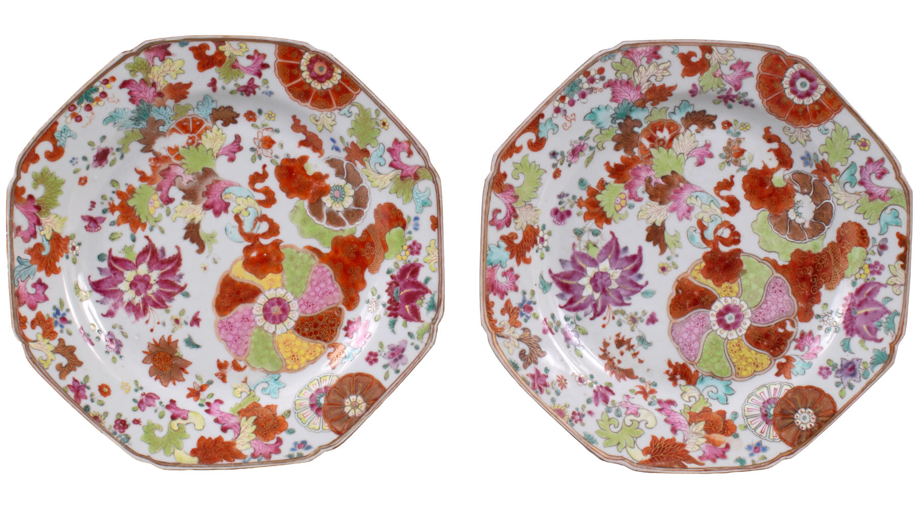 Pair of Chinese Export Pseudo Tobacco Leaf Plates, c. 1770