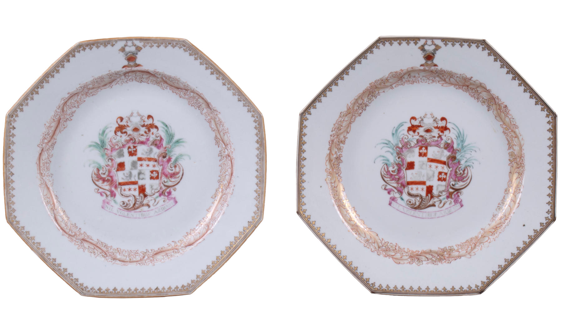 Pair of Octagonal Chinese Export Porcelain Armorial Plates, c. 1740