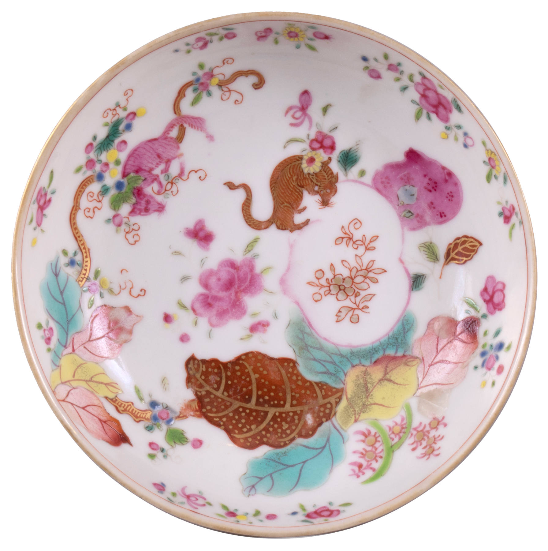 Chinese Export Pseudo Tobacco Leaf Saucer, c. 1770