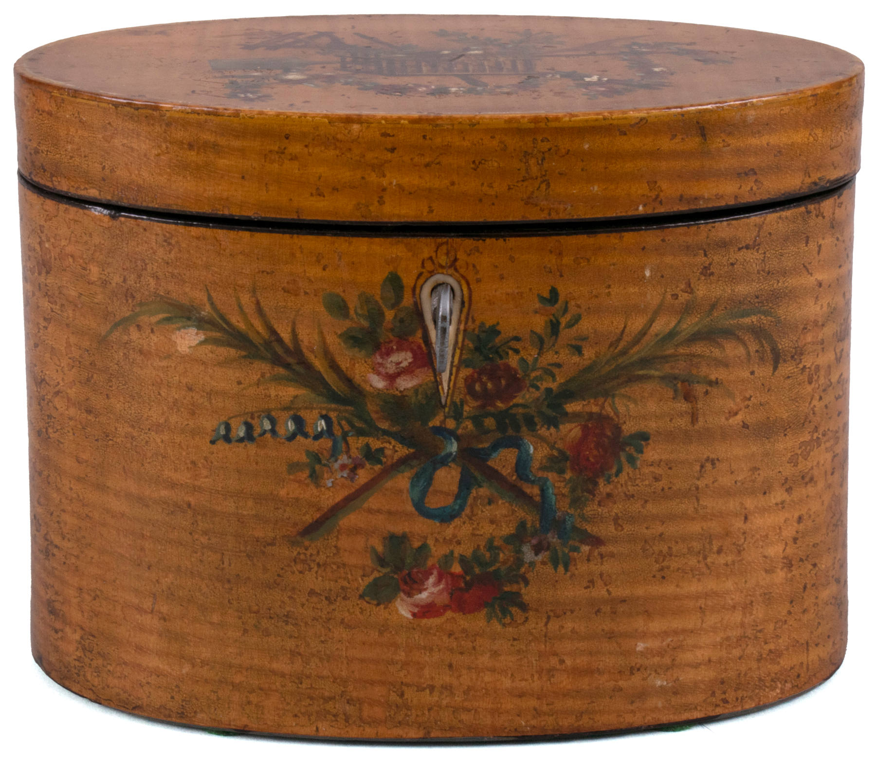 George III Painted Harewood Oval Tea Caddy, c. 1790
