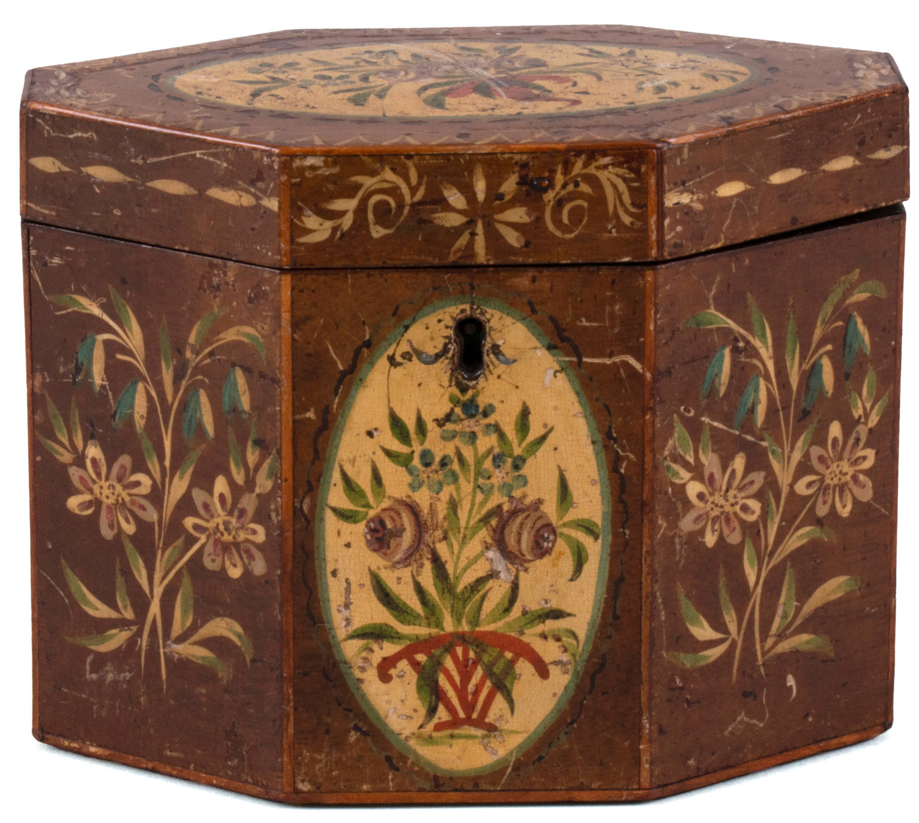 George III Octagonal Painted Tea Caddy, c. 1790