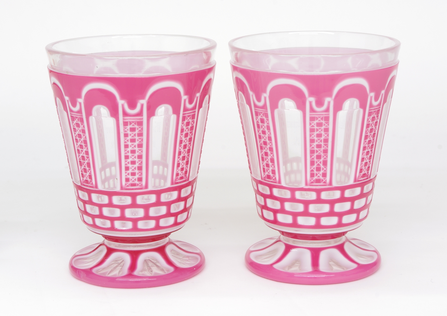 Pair of Bohemian Glass Overlay Marriage Goblets, 1848