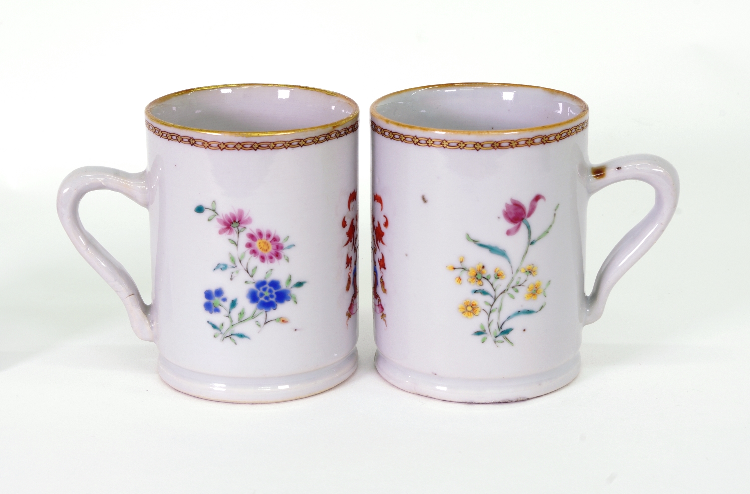 Pair of Chinese Export Armorial Small Mugs, c. 1750
