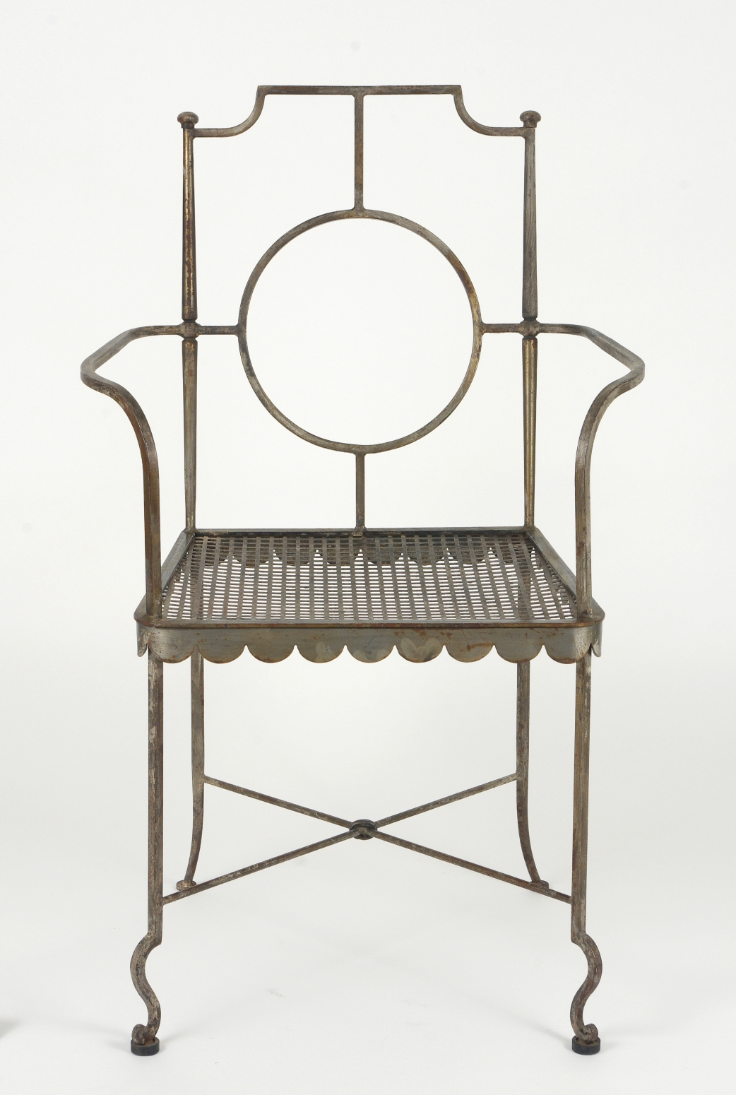 Pair of Poillerat Style Wrought Iron Garden Chairs