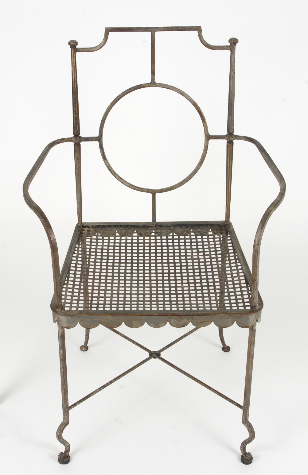 Pair of Poillerat Style Wrought Iron Garden Chairs