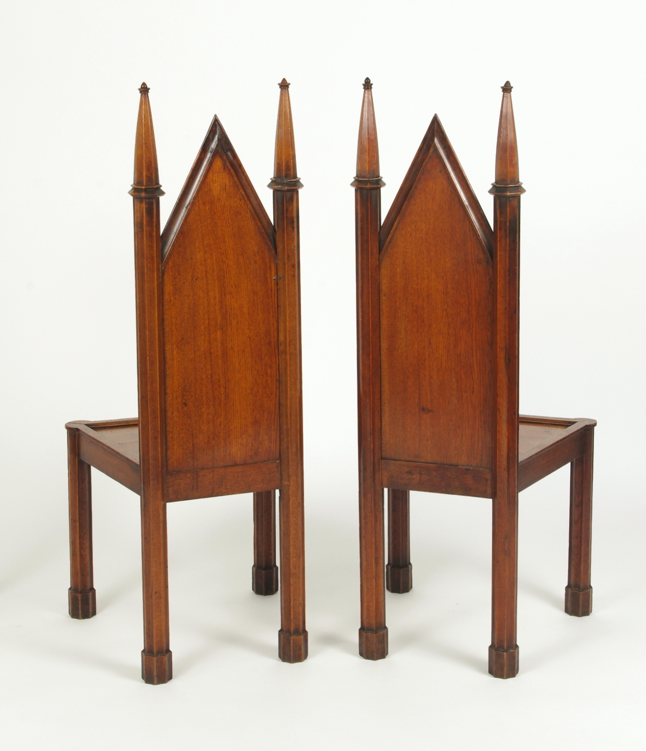 Pair of George III Oak Gothic Hall Chairs, c. 1800