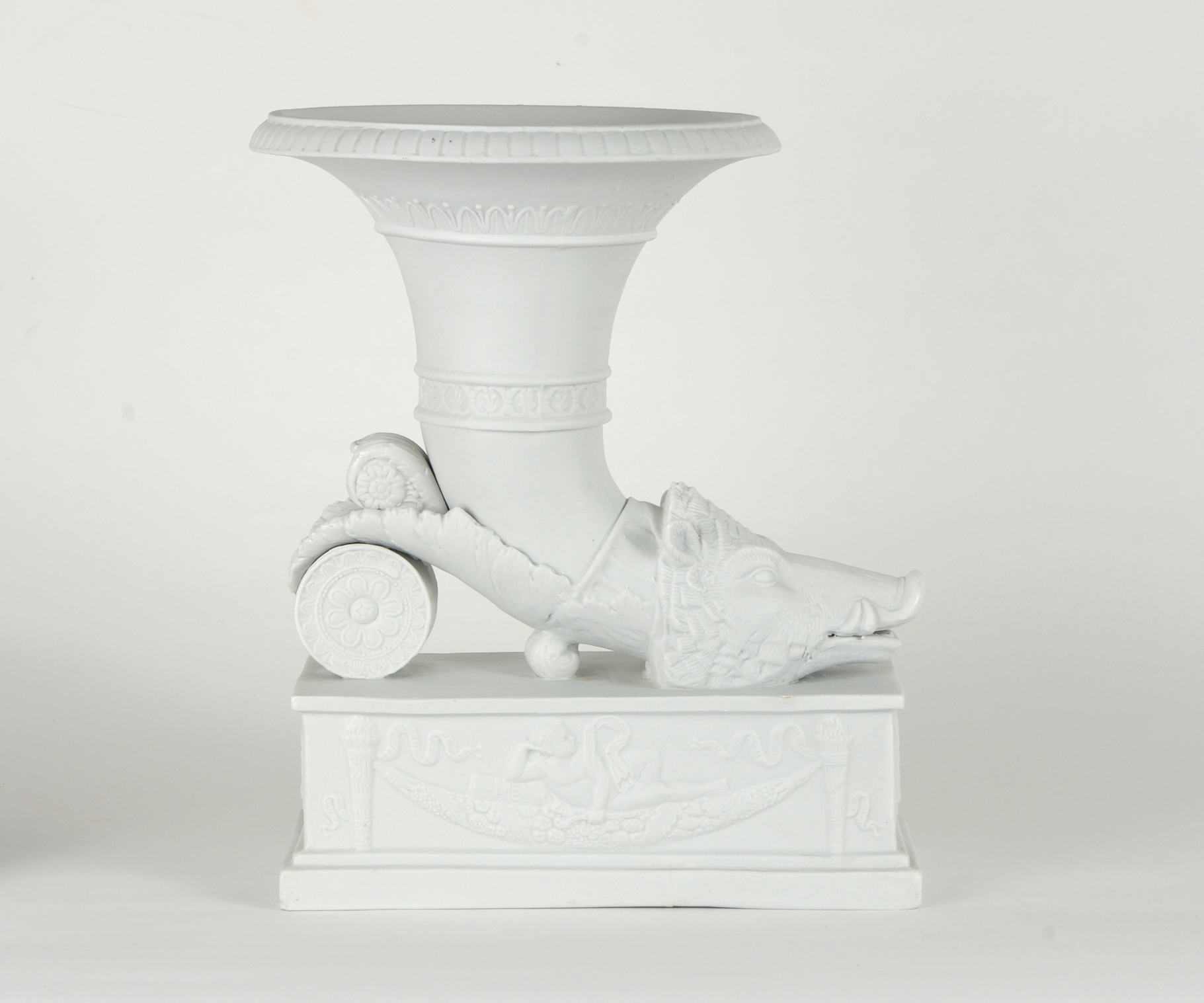 Biscuit (Bisque) Porcelain Rhyton Vase, Late 19th c.