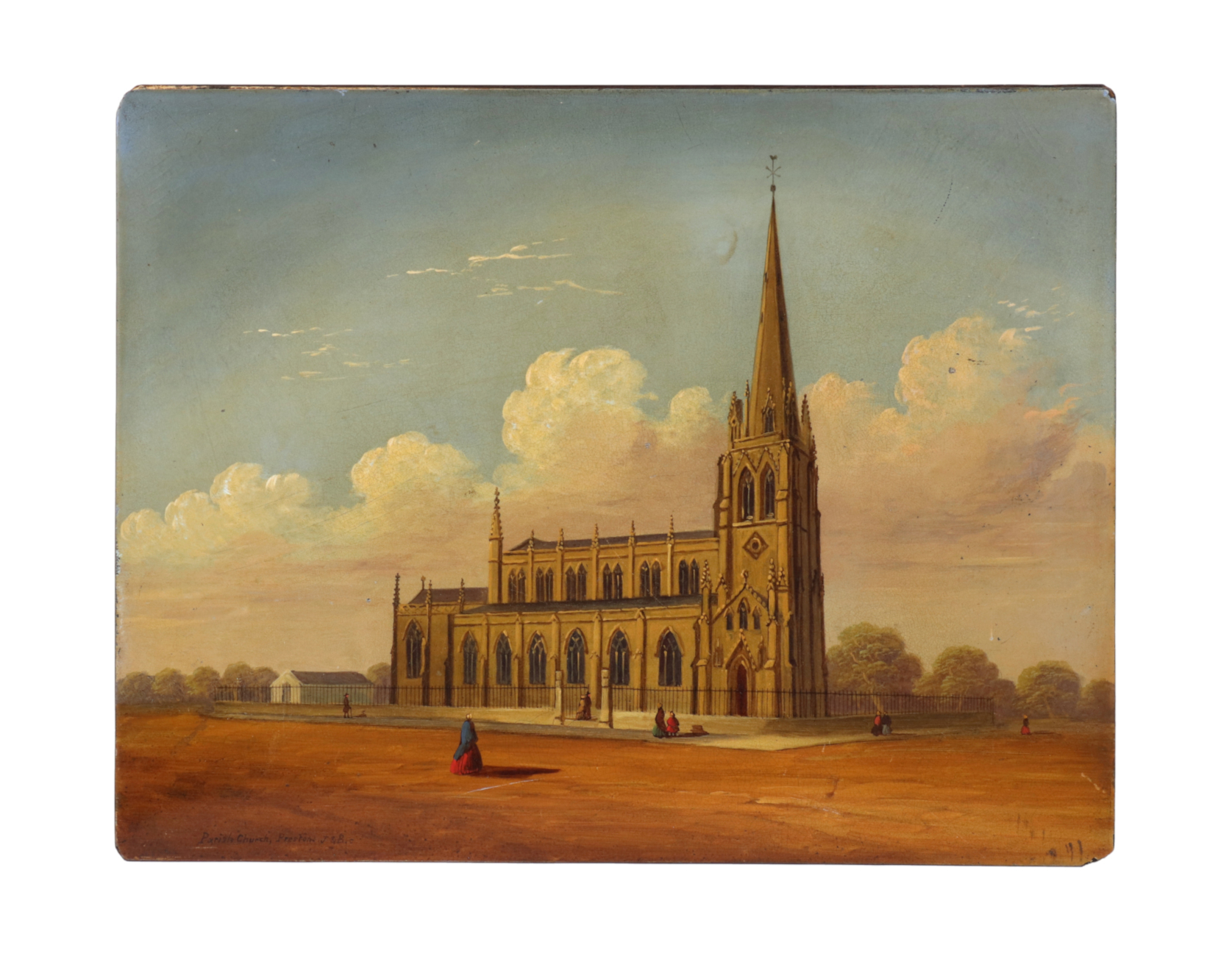 Jennens & Bettridge Papier Mache Desk Folio, "Parish Church, Preston", c. 1855