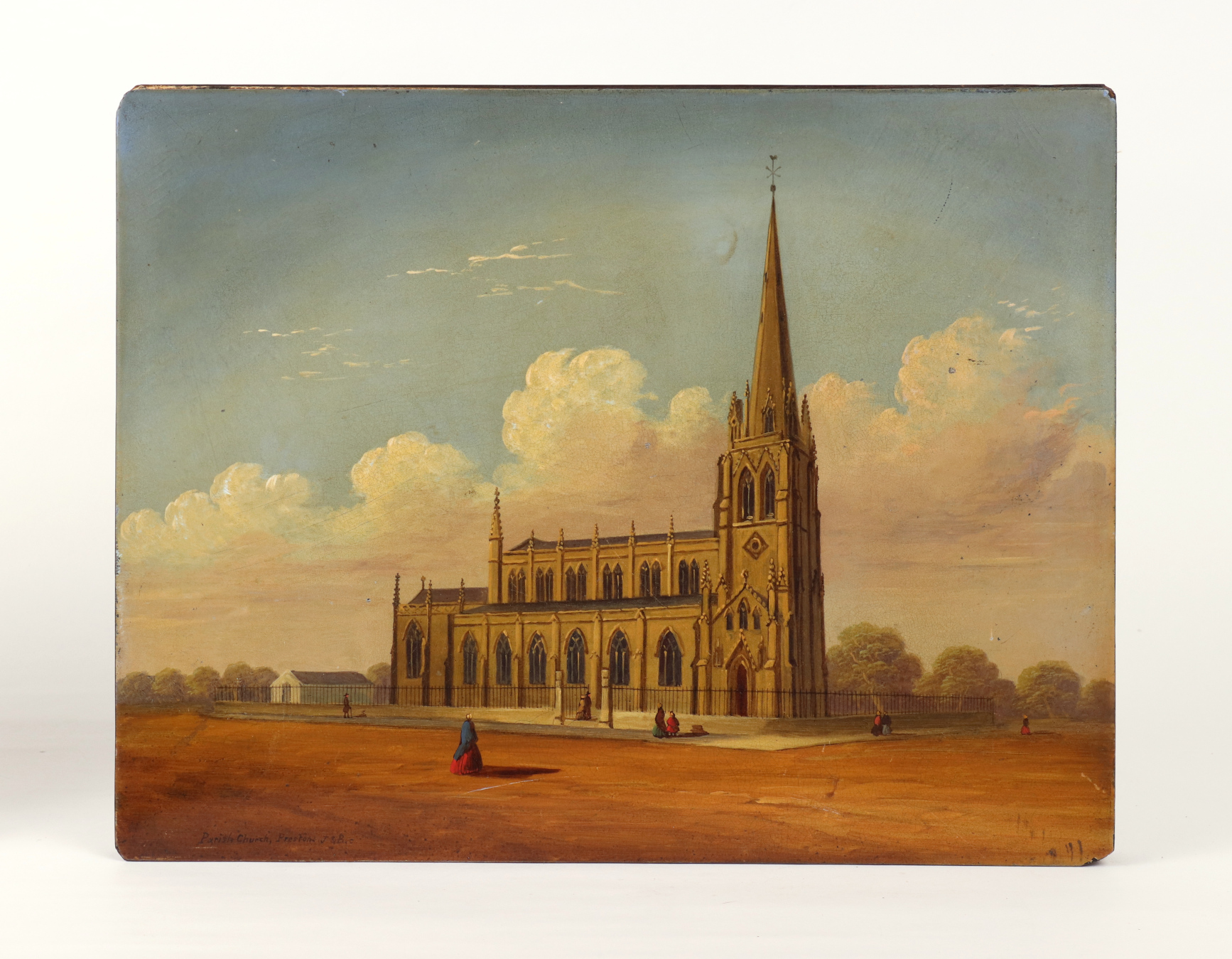 Jennens & Bettridge Papier Mache Desk Folio, "Parish Church, Preston", c. 1855