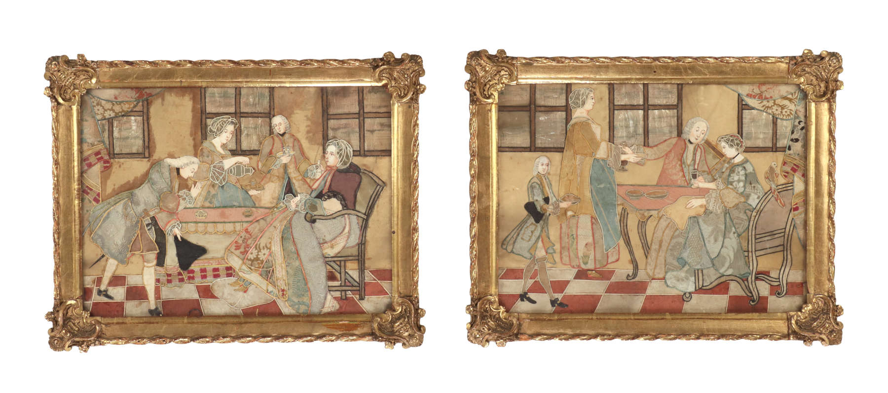 Pair of Folk Art Dressed Pictures, Continental, c. 1780