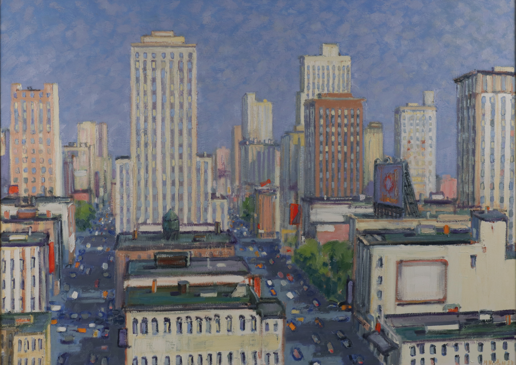 Aerial View of Downtown with Trees 40" x 56"