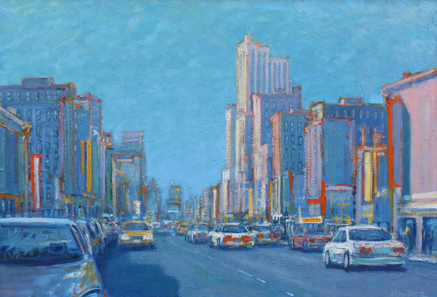 Busy City Street in Blue 34" x 50"