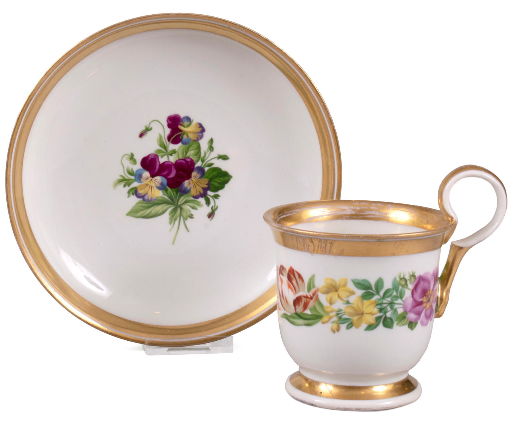 Biedermeier Vienna Botanical Cup and Saucer, c. 1823