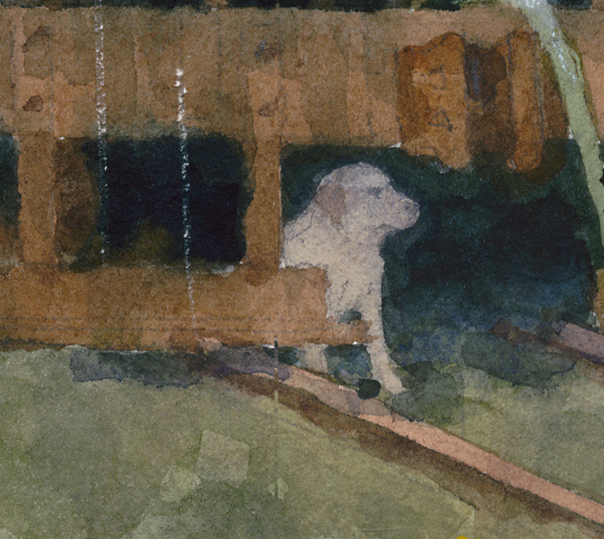Stan Masters(1922-2005) "Locomotive in the Rain with Dog"