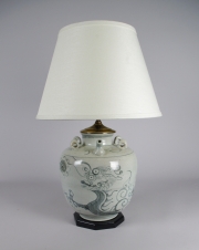 View 1: Blue and White Stoneware Jar Mounted as a Lamp
