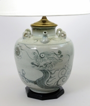 View 2: Blue and White Stoneware Jar Mounted as a Lamp
