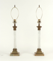 View 2: Pair of Crystal and Brass Column Lamps by Vaughan