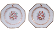 View 1: Pair of Octagonal Chinese Export Porcelain Armorial Plates, c. 1740