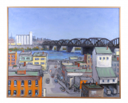 View 2: Mark Horton (b.1953) "Town on River with Bridge"  40" x 50"
