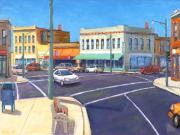 Mark Horton (b.1953) "Coffee House on Curved City Corner", 30" x 40"