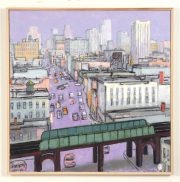 View 2: Mark Horton (b.1953) "Railroad Bridge in City", 36" x 36"