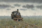 Stan Masters(1922-2005) "Locomotive in the Rain with Dog"